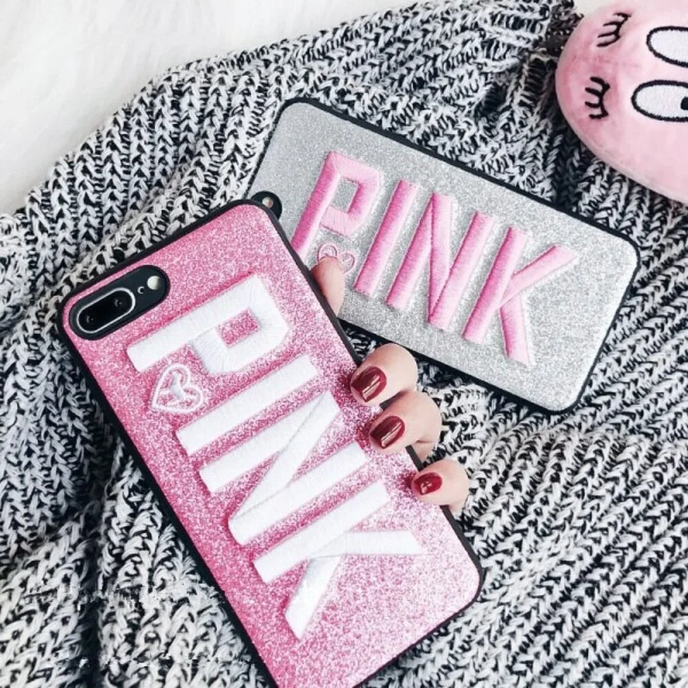 2 New Covers Silver and Pink for Iphone 8 Plus. Glitter (2Pack)